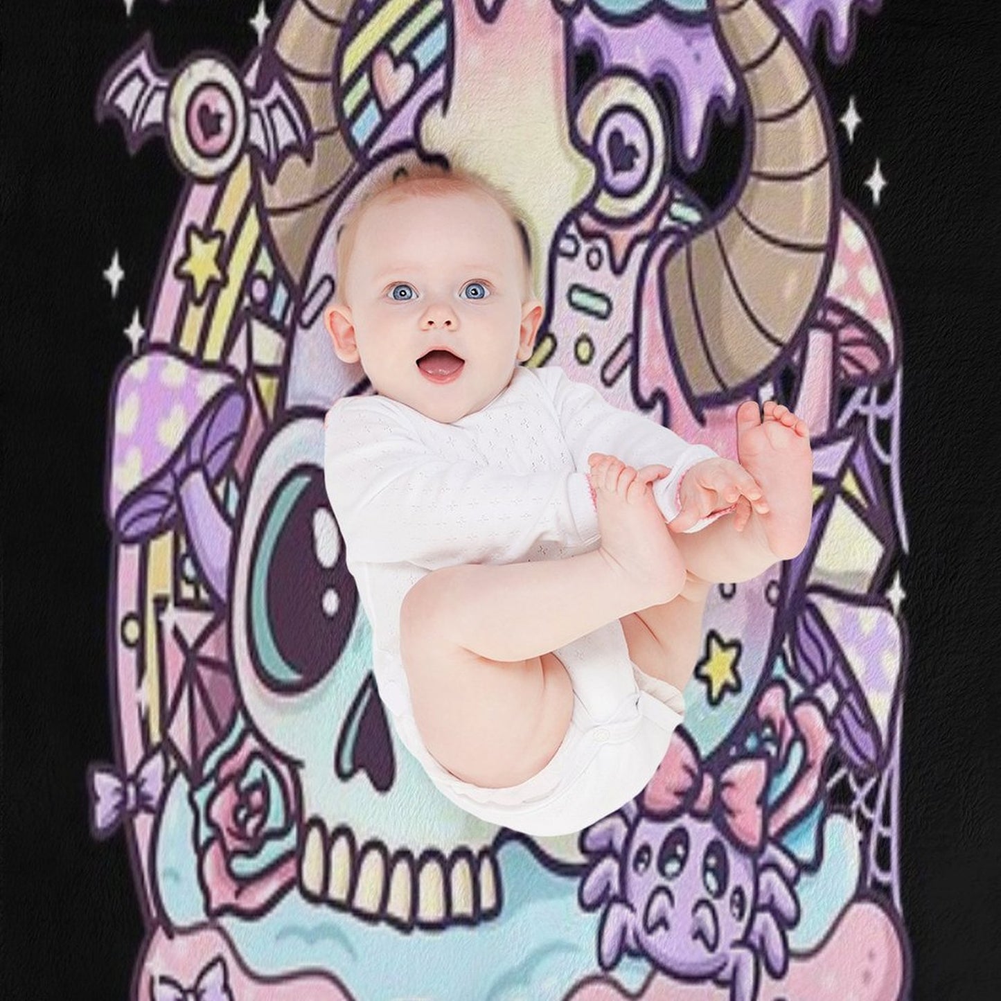 Pastel Goth Skull Kawaii Throw Blanket