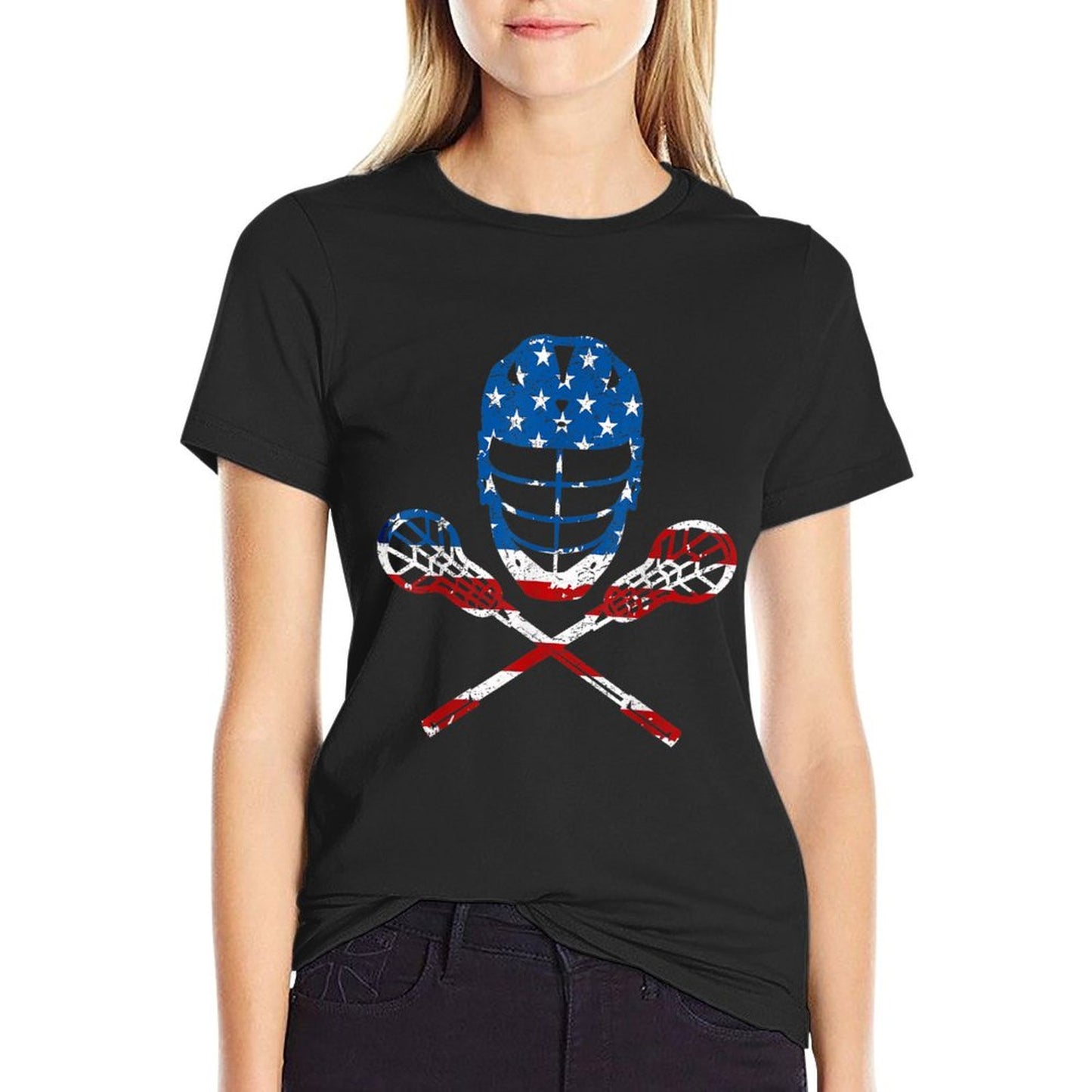 Lacrosse American Flag Lax Helmet Sticks 4th Of July Gifts T-Shirt