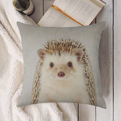 Hedgehog - Colorful Linen Throw Pillow Cover
