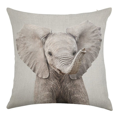 Baby Elephant - Colorful Linen Throw Pillow Cover