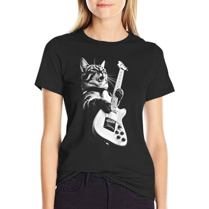 Unknown Designer Rock Cat Playing Guitar - Funny Guitar Cat  Cotton T-Shirt