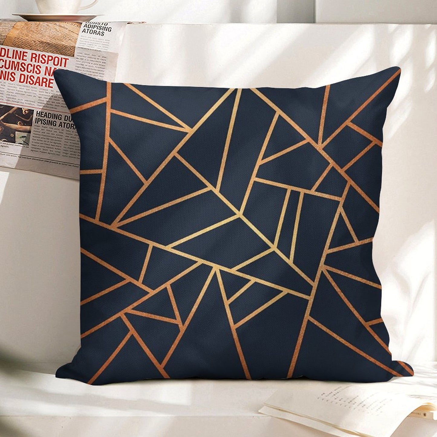Copper And Midnight Navy Linen Throw Pillow Cover