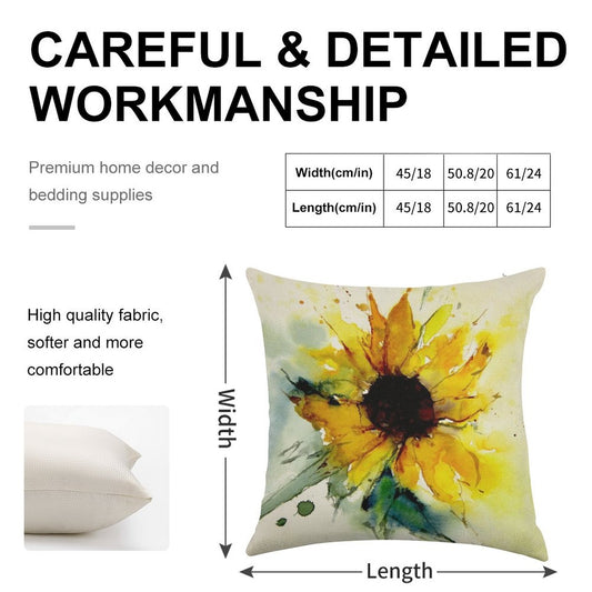 Sunflower Linen Throw Pillow Cover