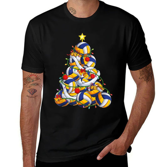 Volleyball Christmas Tree Xmas Pajama Player Coach Men Women  Cotton T-Shirt
