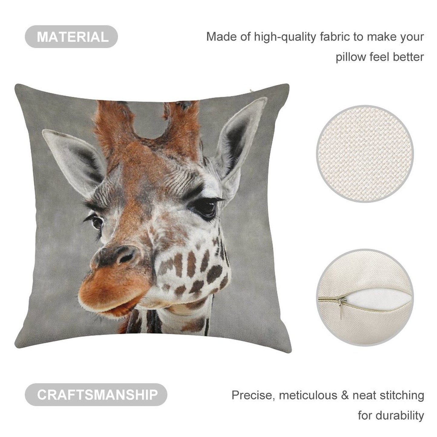 Giraffe on Grey Linen Throw Pillow Cover