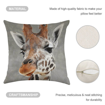 Giraffe on Grey Linen Throw Pillow Cover