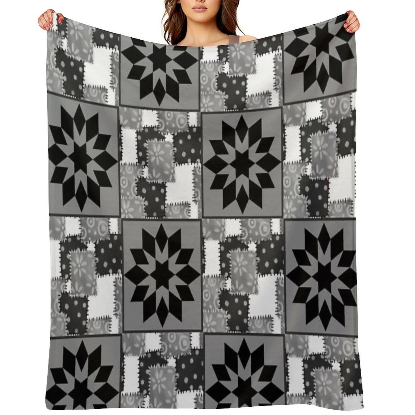 Black And White Quilted Granny Squares Quilt Throw Blanket