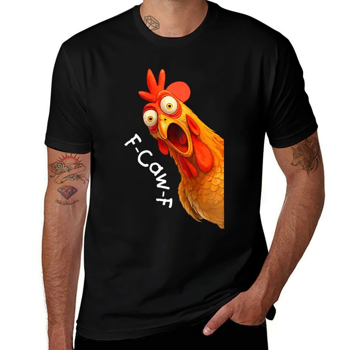 Funny F-Caw-F Chicken FCAWF Chicken Men Women  Rolled Sleeves T-Shirt