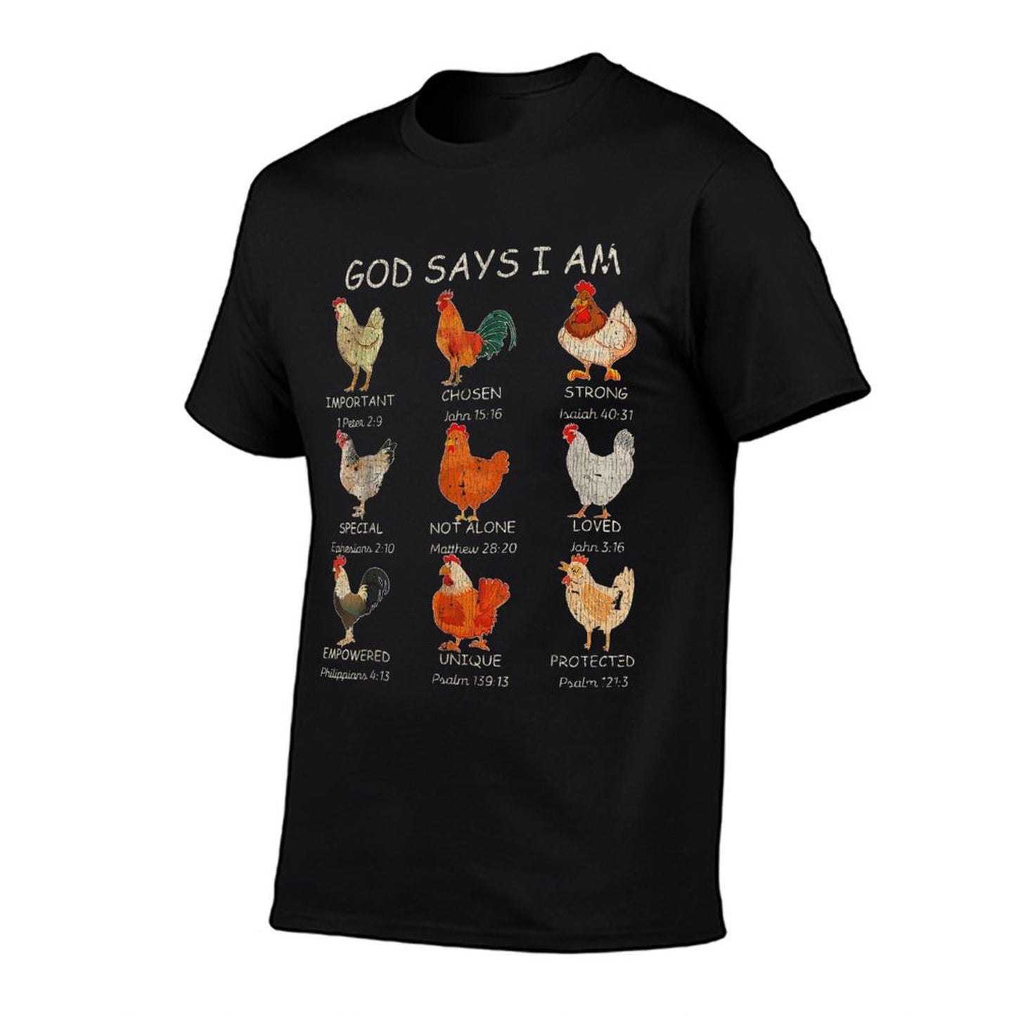 Vintage God Says I Am Bible Verse Christian Farm Chickens Re T-Shirt