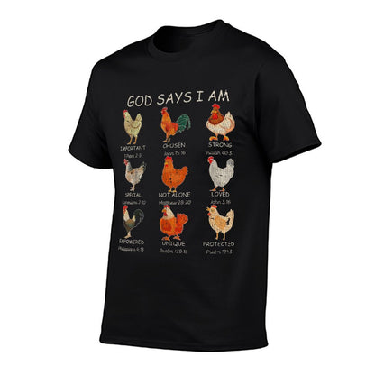Vintage God Says I Am Bible Verse Christian Farm Chickens Re T-Shirt