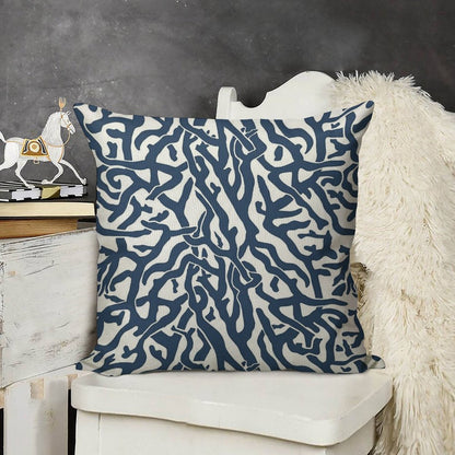 Coral Reef Pattern  Navy Blue White Coastal Beach House Linen Throw Pillow Cover