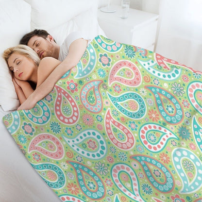 Paisley in Green, Turquoise Blue, Coral Pink And White Throw Blanket