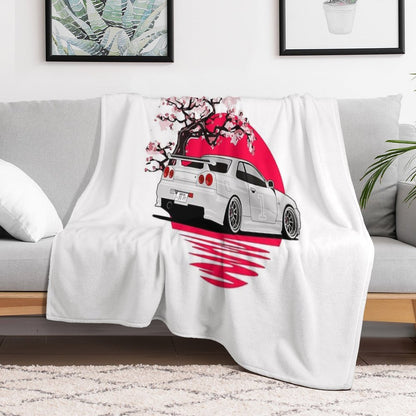 R34 GTR Japan White Throw Blanket