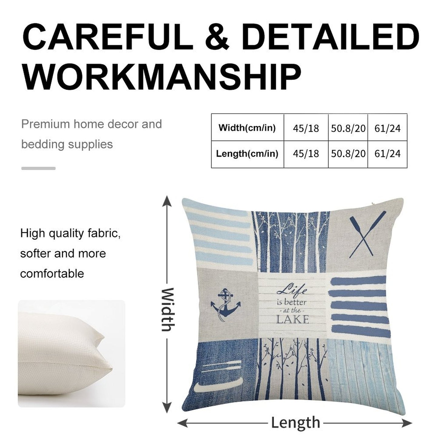 Life Is Better at The Lake Patchwork Linen Throw Pillow Cover