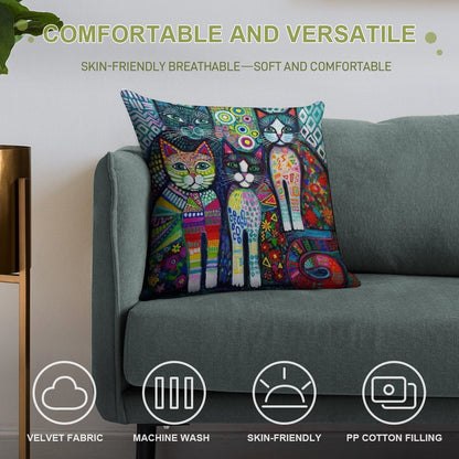 Quirky Cats Soft High-Density Material Throw Pillow