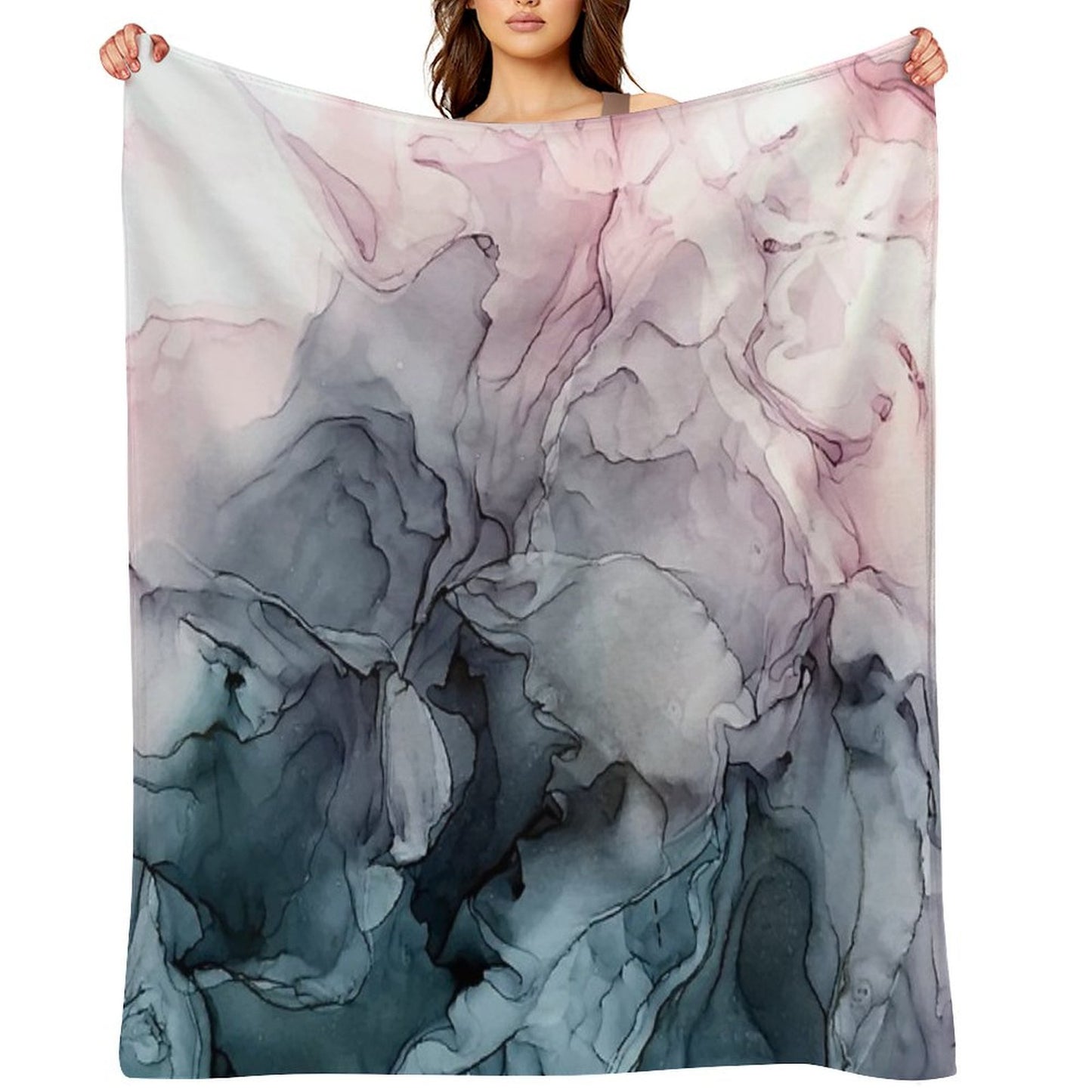 Blush And Payne's Grey Flowing Abstract Painting Throw Blanket