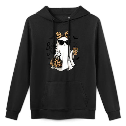 Womens Boo JEE Ghost with Coffee Coquette Bow Halloween Women Girl Colorfast Hoodie