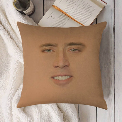 Nicolas Cage Giant Face Linen Throw Pillow Cover