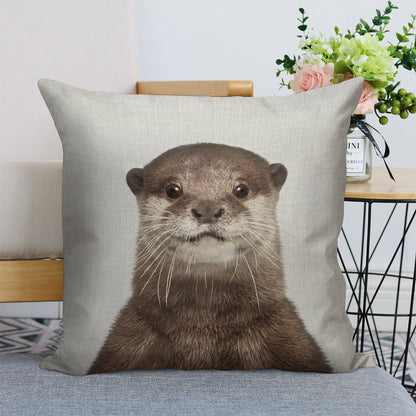Otter - Colorful Linen Throw Pillow Cover