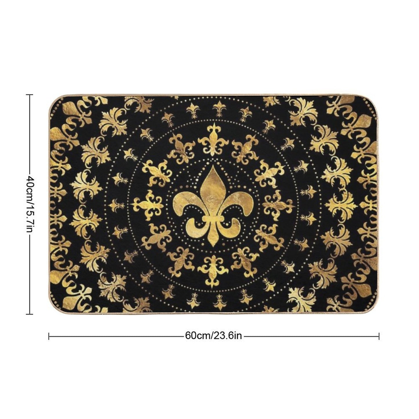 Fleur-de-lis - Circular Ornament - Gold And Black Bath Mat