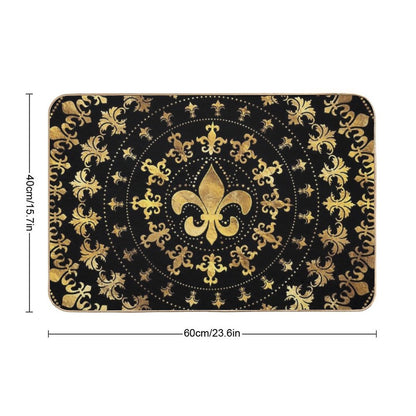 Fleur-de-lis - Circular Ornament - Gold And Black Bath Mat