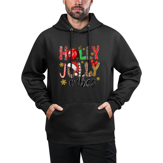 Womens Holly Vibes Jolly Christmas Santa Hat Western Leopard Pajama Casual Wear Hoodie