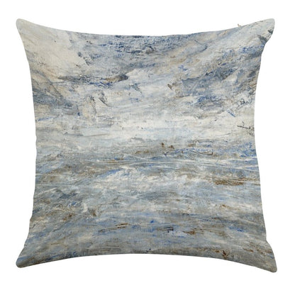 Abstract Seascape in Grey And Blue Linen Throw Pillow Cover