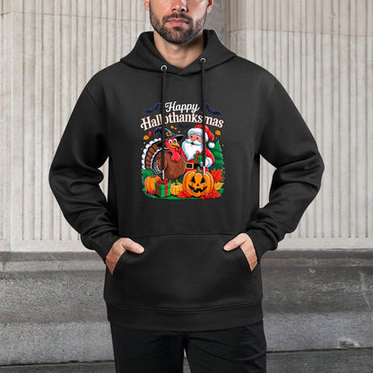 Happy Hallothanksmas Halloween Thanksmas Xmas Thanksgiving Medium-Weight Fabric Hoodie
