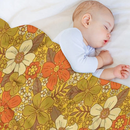 Retro 60s70s Orange & Olive Green Floral Throw Blanket