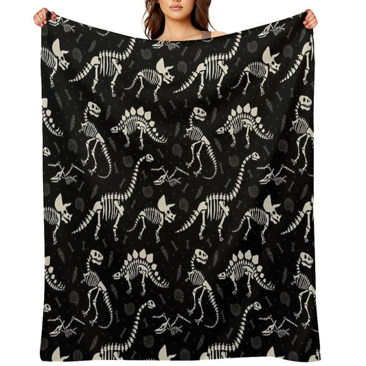 Dinosaur Fossils in Black Throw Blanket