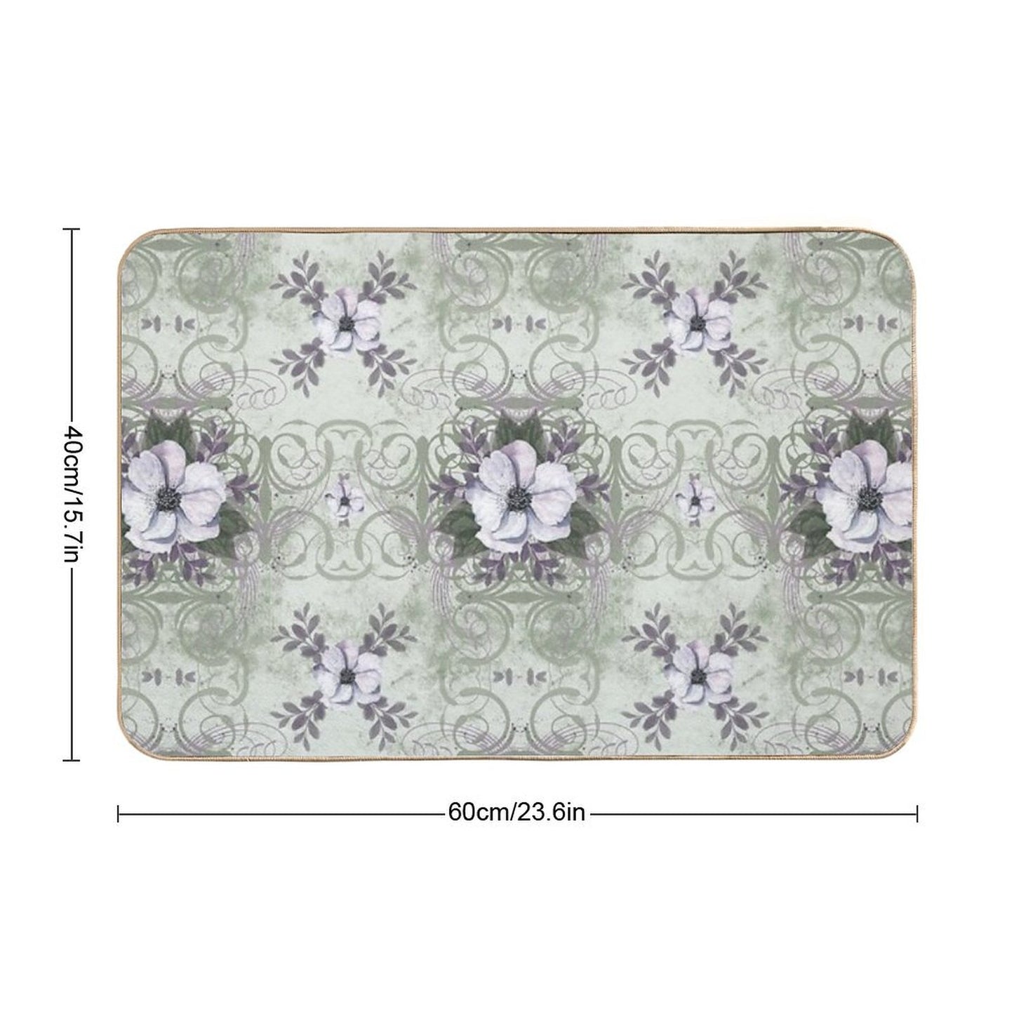 Sage And Lavender Vintage Style Floral Pattern Bath Mat