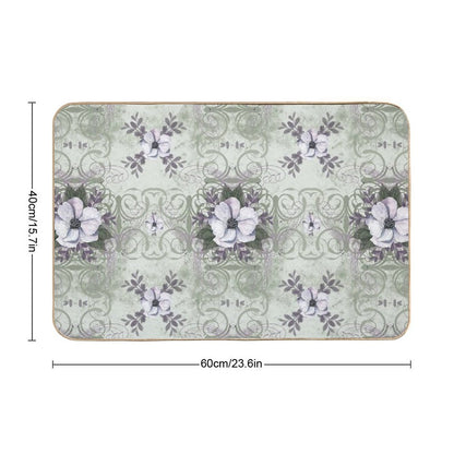 Sage And Lavender Vintage Style Floral Pattern Bath Mat