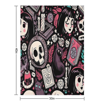 Neo-Gothic Wicca Skulls, Cats, And Ancient Spellbooks in An Intricate Pattern Throw Blanket