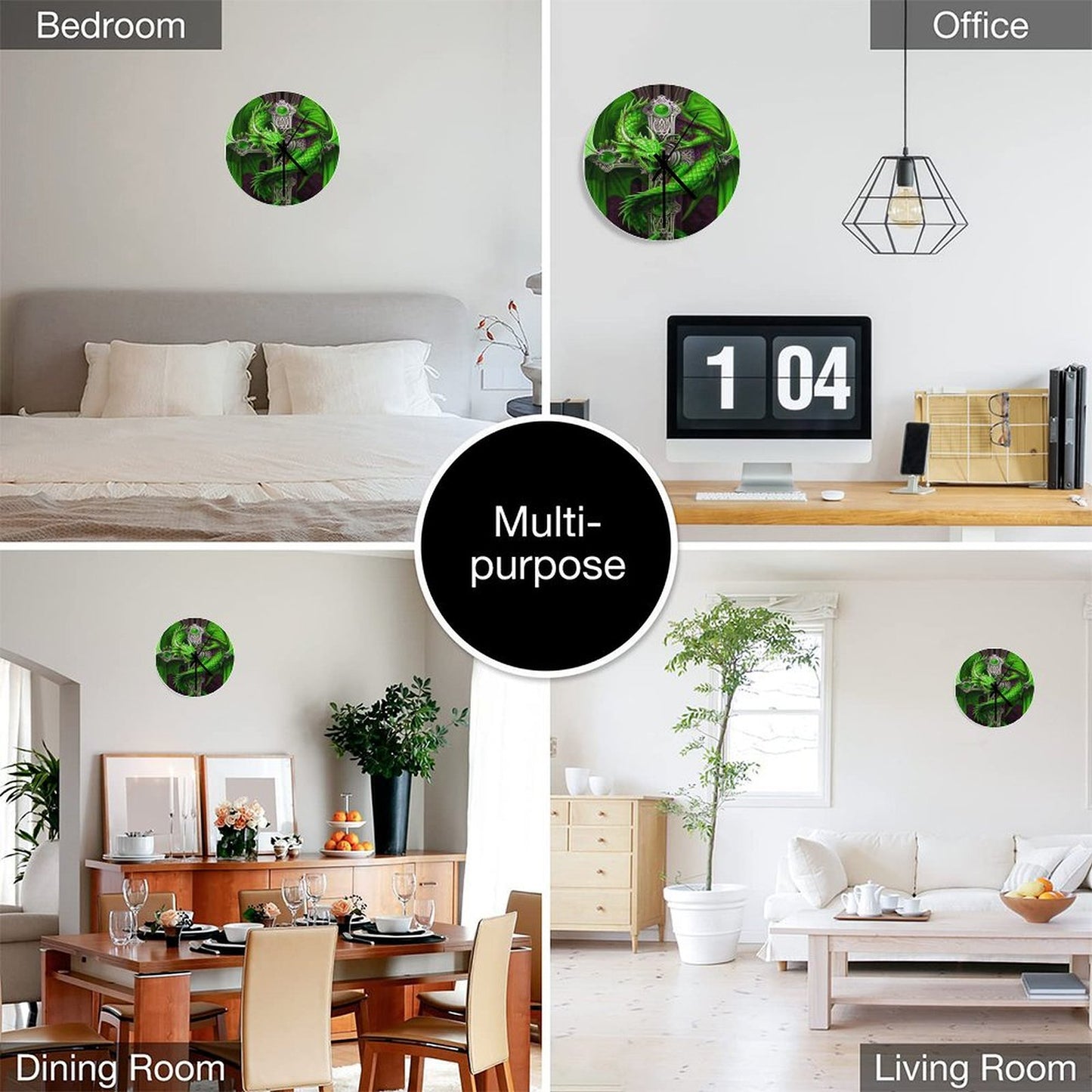 Awesome Neon Green Dragon With Celtic Cross Wall Clock