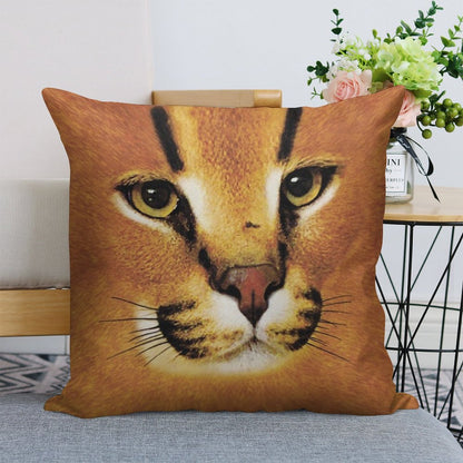 Big Floppa Face Linen Throw Pillow Cover