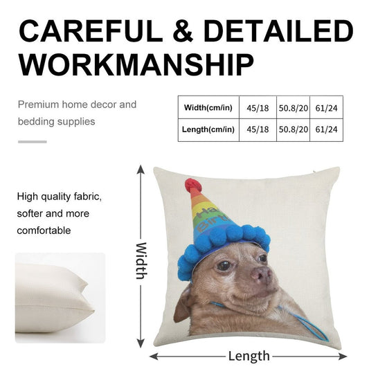 Birthday Mouse Linen Throw Pillow Cover