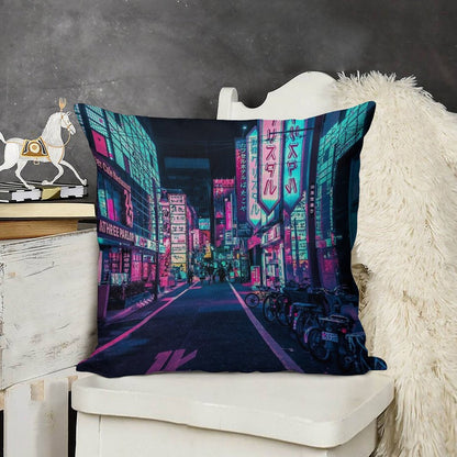 Tokyo - A Neon Wonderland Linen Throw Pillow Cover