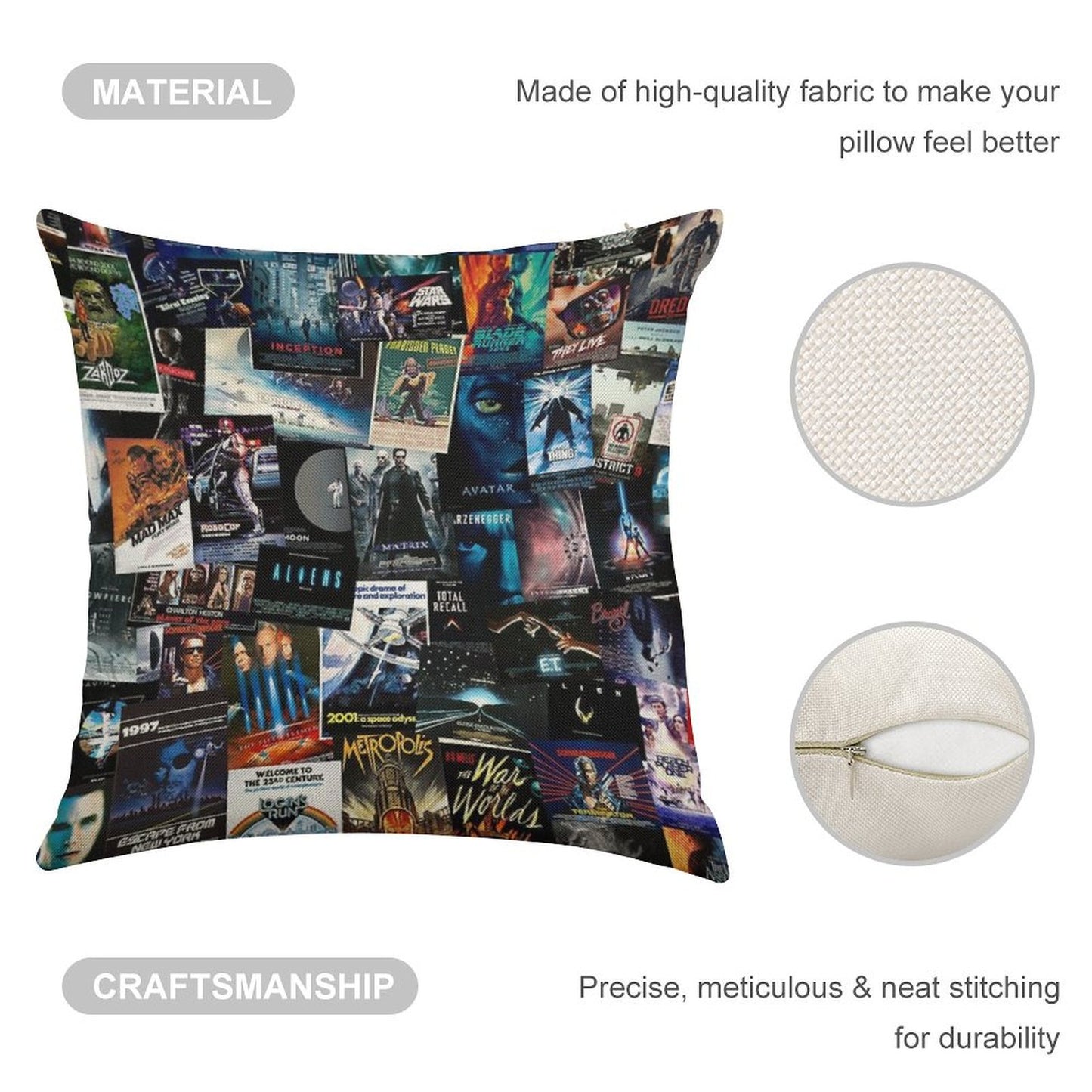 Sci-Fi Movie Posters Linen Throw Pillow Cover