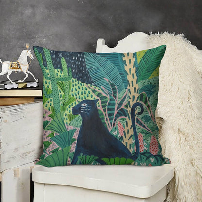 Jungle Jaguar Linen Throw Pillow Cover