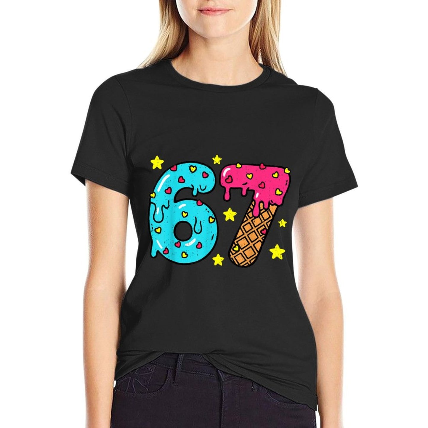 Funny Number Six Seven Ice Cream Drip Cool Meme 67 Sports  Vintage-inspired T-Shirt