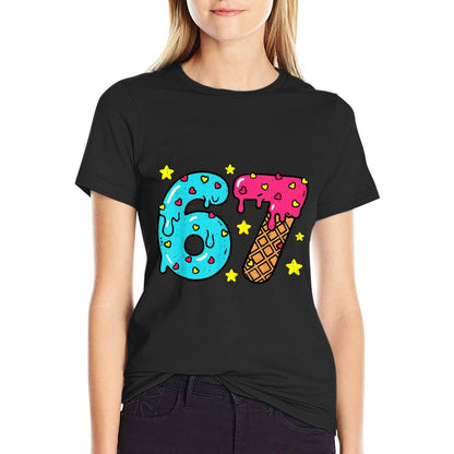 Funny Number Six Seven Ice Cream Drip Cool Meme 67 Sports  Vintage-inspired T-Shirt