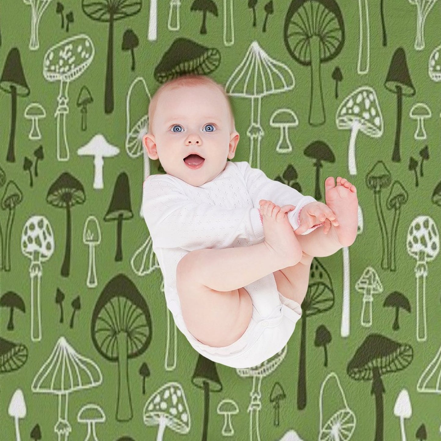 Mushrooms in Green Throw Blanket