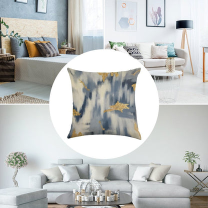 Blue And Gold Ikat Abstract Linen Throw Pillow Cover