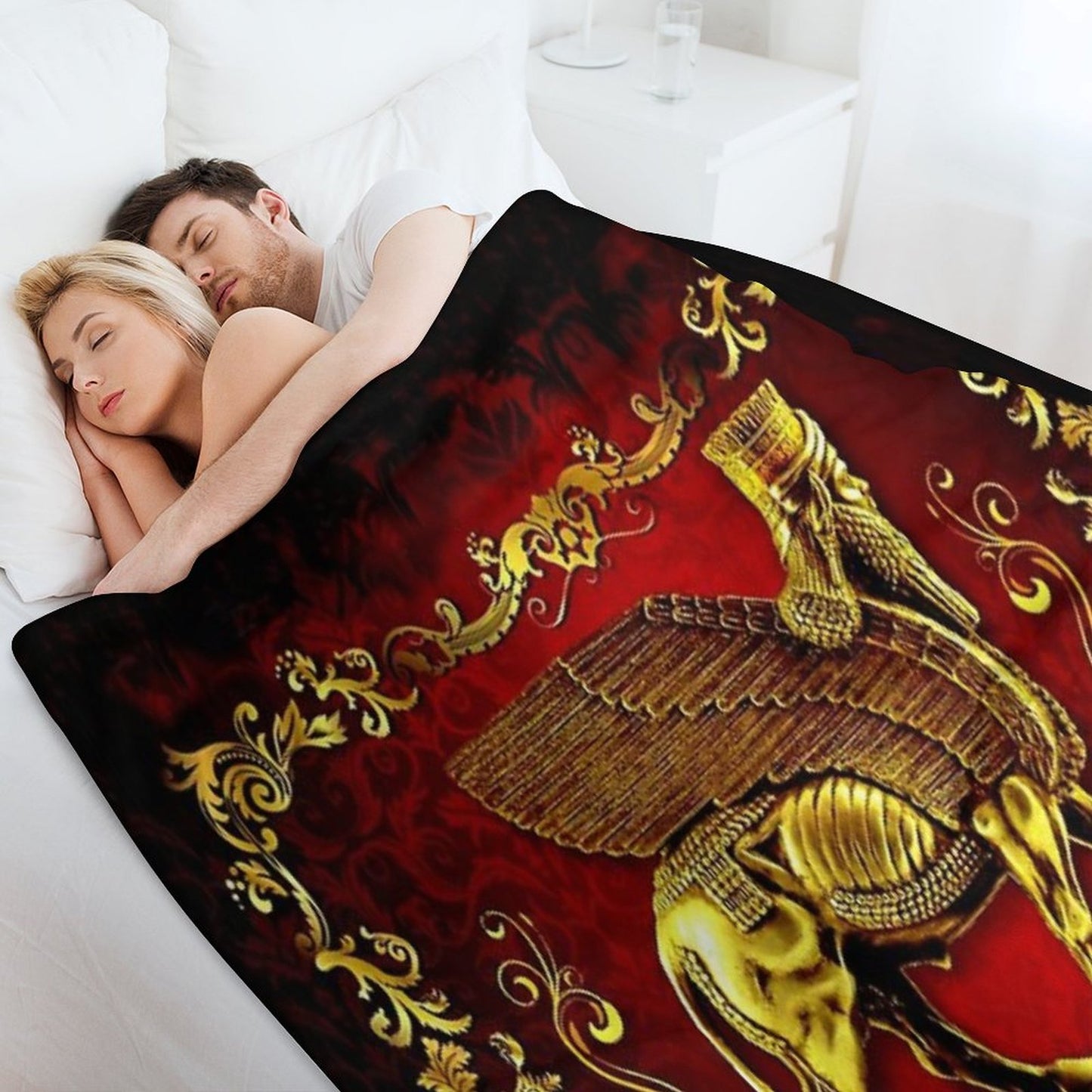 Assyrian LAMASSU ( WInged Bull) Throw Blanket
