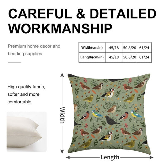 Garden Birds Linen Throw Pillow Cover