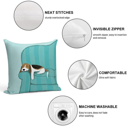 Happy Couch Dog  Cute Beagle Soft Washable Throw Pillow
