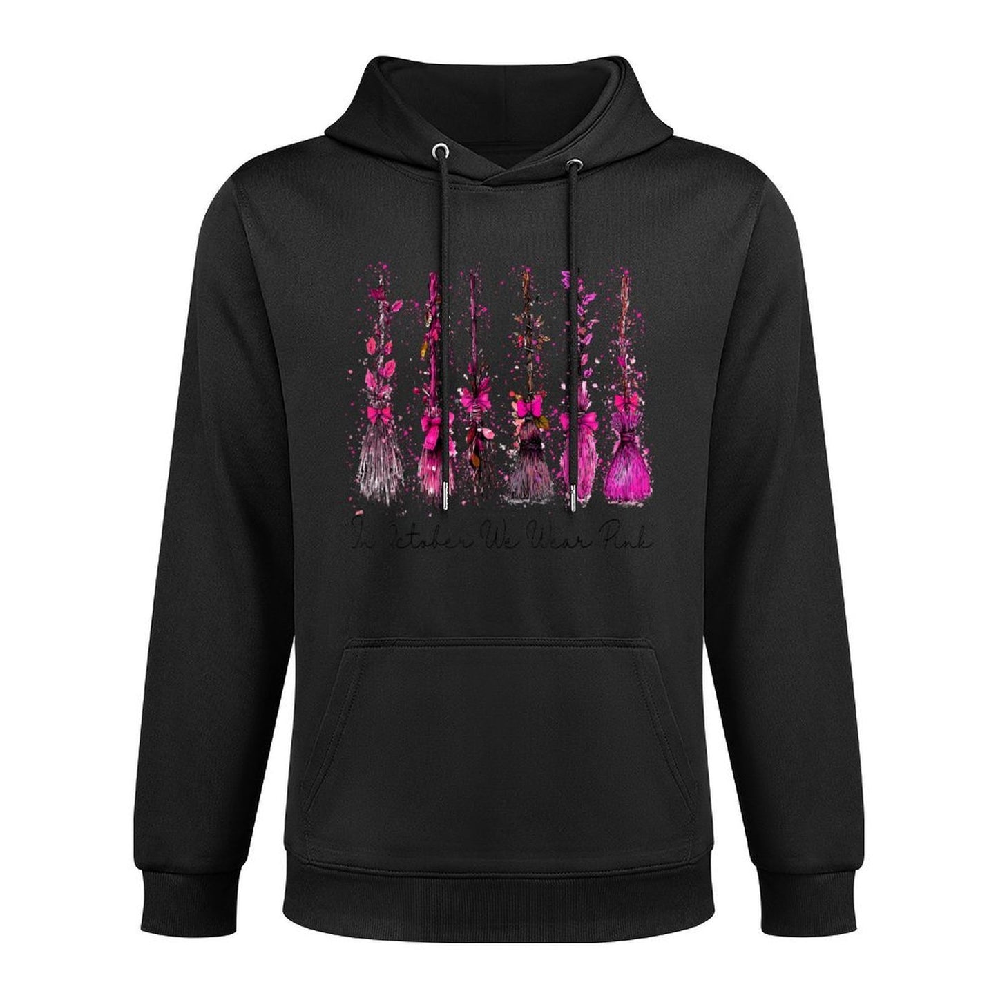 in October We Wear Pink Broom Witch Breast Cancer Halloween Unisex Design Hoodie
