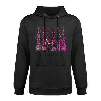 in October We Wear Pink Broom Witch Breast Cancer Halloween Unisex Design Hoodie