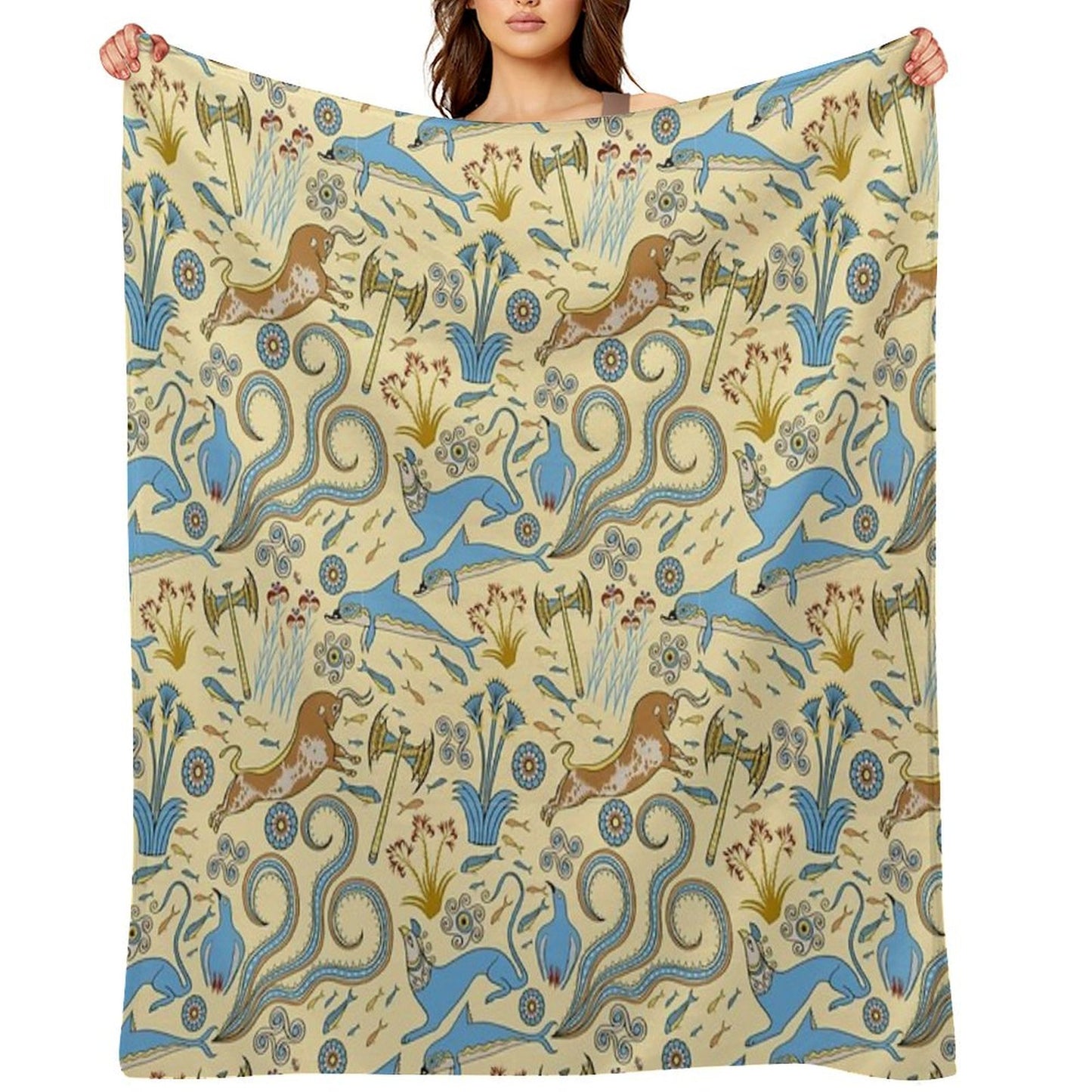 Minoan Fresco Motifs Pattern Throw Blanket