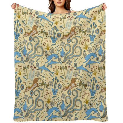 Minoan Fresco Motifs Pattern Throw Blanket